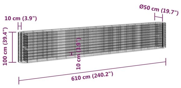 Συρματοκιβώτιο-Γλάστρα Υπερυψωμένη 610x50x100 εκ Γαλβαν. Ατσάλι - Ασήμι