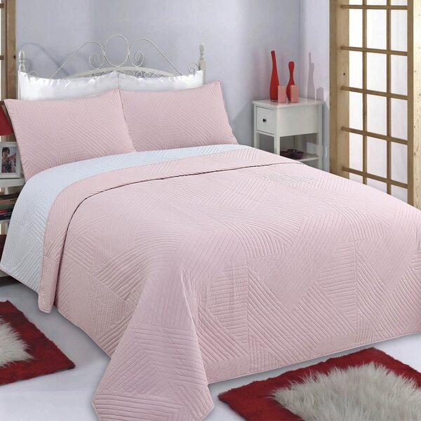 Κουβερλί Μονό (Σετ 160x220) 2 Όψεων Silk Fashion Lines Pink/Grey