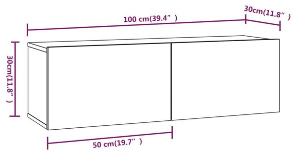 Έπιπλα Τηλεόρασης Τοίχου 2 τεμ. Καφέ Δρυς 100x30x30 εκ Επ. Ξύλο - Καφέ