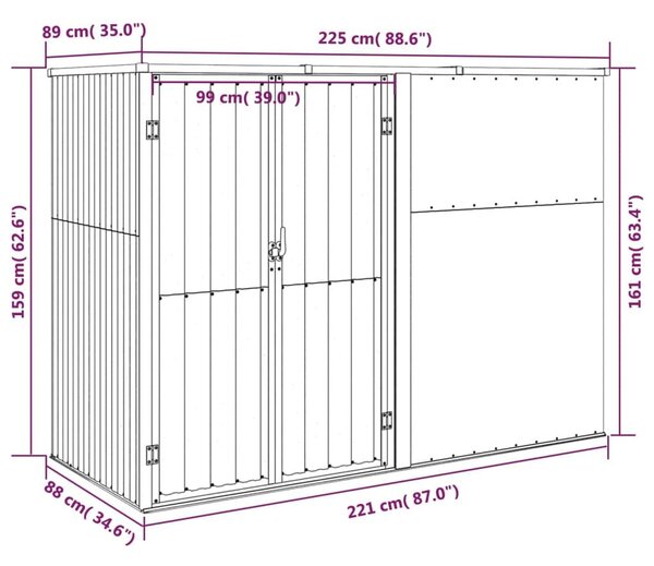 Αποθήκη Εργαλείων Κήπου Πράσινη 225x89x161 εκ. Γαλβαν. Ατσάλι - Πράσινο