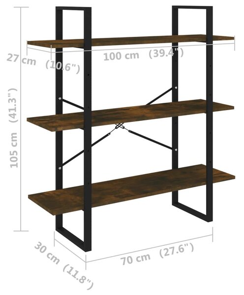 Βιβλιοθήκη Καπνιστή Δρυς 100x30x105 εκ. από Επεξεργασμένο Ξύλο - Καφέ