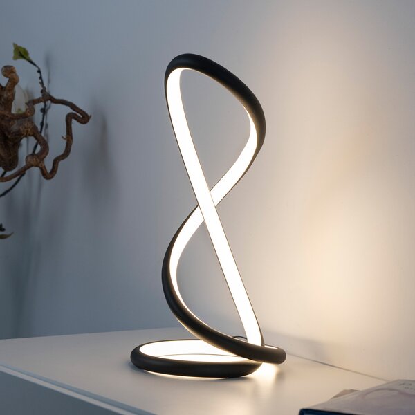 Paul Neuhaus LED επιτραπέζια λάμπα Twist, μαύρη, ύψος 42 cm, ρυθμιζόμενος, Μαύρο, υπνοδωμάτιο, Αλουμίνιο, σύγχρονο