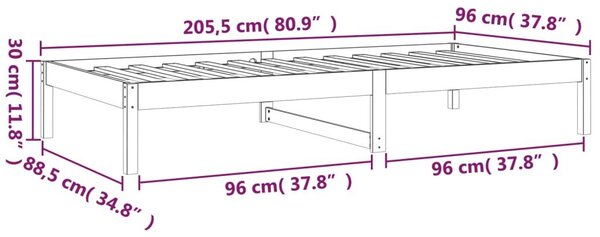 Καναπές Κρεβάτι Γκρι 90 x 200 εκ. από Μασίφ Ξύλο Πεύκου - Γκρι