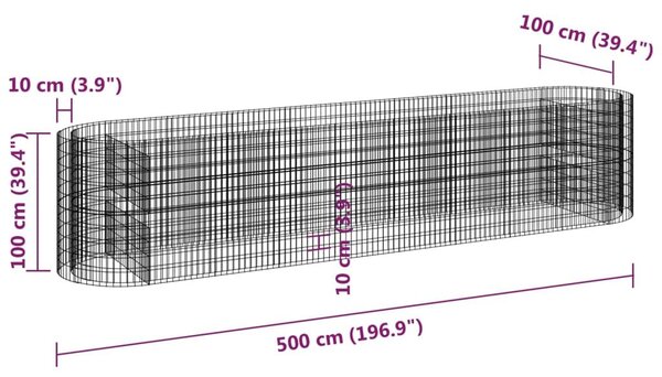 Συρματοκιβώτιο-Γλάστρα Υπερυψωμένη 500x100x100 εκ Γαλβ. Ατσάλι - Ασήμι