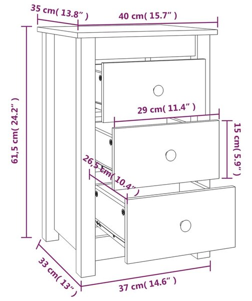 Κομοδίνο Μαύρο 40 x 35 x 61,5 εκ. από Μασίφ Ξύλο Πεύκου - Μαύρο