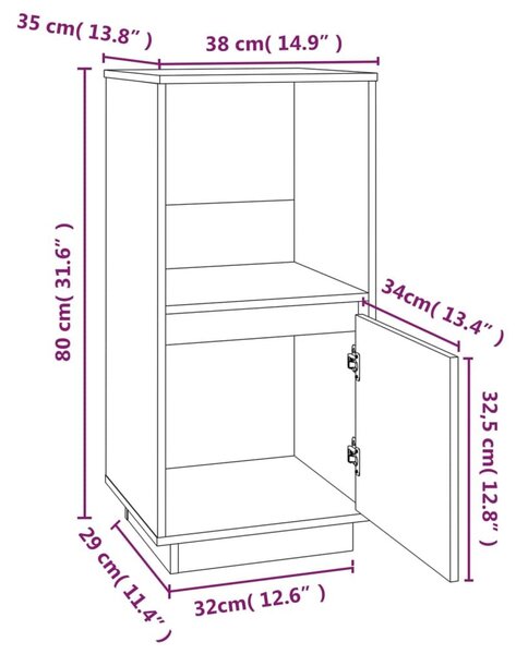 Ντουλάπι 38 x 35 x 80 εκ. από Μασίφ Ξύλο Πεύκου - Καφέ