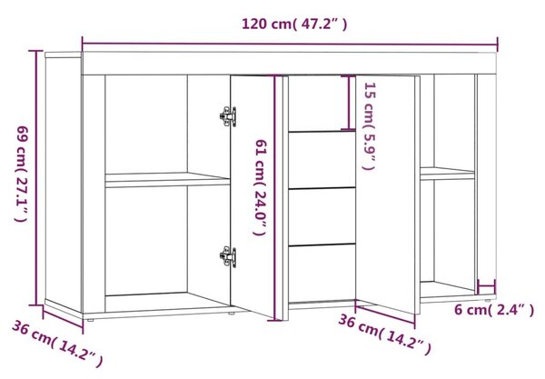 Μπουφές Γκρι Sonoma 120 x 36 x 69 εκ. από Επεξεργασμένο Ξύλο - Γκρι