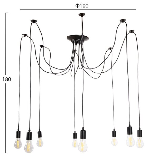 ΦΩΤΙΣΤΙΚΟ ΟΡΟΦΗΣ ΚΡΕΜΑΣΤΟ 8-ΦΩΤΟ HM4176 ΜΑΥΡΟ ΜΕΤΑΛΛΙΚΟ-ΜΑΥΡΑ ΚΑΛΩΔΙΑ Φ100x180Υ
