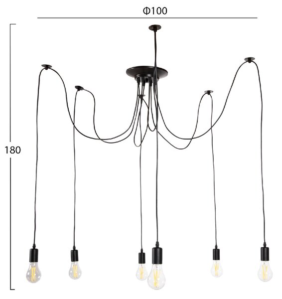 ΦΩΤΙΣΤΙΚΟ ΟΡΟΦΗΣ ΚΡΕΜΑΣΤΟ 6-ΦΩΤΟ HM4175 ΜΑΥΡΟ ΜΕΤΑΛΛΙΚΟ-ΜΑΥΡΑ ΚΑΛΩΔΙΑ Φ100x180Υ