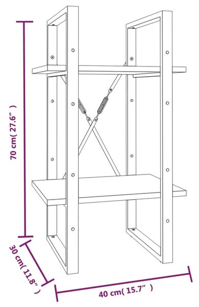 Βιβλιοθήκη με 2 Ράφια Γκρι Sonoma 40x30x70 εκ. Επεξεργ. Ξύλο - Γκρι