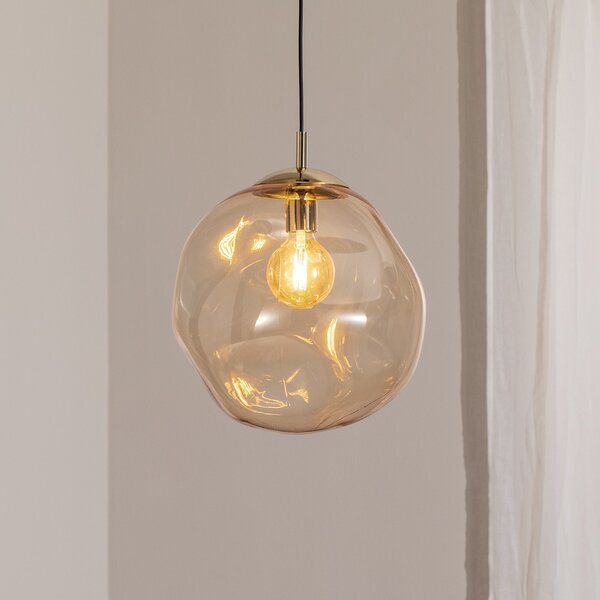 TK Lighting Sol γυάλινο κρεμαστό φωτιστικό, Ø 35cm, μαύρο/κεχριμπαρένιο, ρυθμιζόμενος, Διαφανές, Σαλόνι / τραπεζαρία, Γυαλί, σύγχρονο