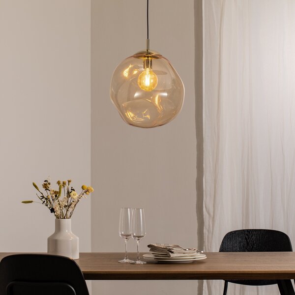 TK Lighting Sol γυάλινο κρεμαστό φωτιστικό, Ø 35cm, μαύρο/κεχριμπαρένιο, ρυθμιζόμενος, Διαφανές, Σαλόνι / τραπεζαρία, Γυαλί, σύγχρονο