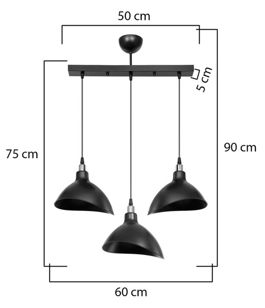 Φωτιστικό οροφής τρίφωτο Triha pakoworld pp σε μαύρη απόχρωση 60x22x90εκ
