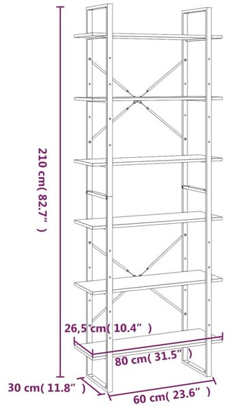 Ραφιέρα Γκρι Sonoma 80x30x210 εκ. από Επεξεργασμένο Ξύλο - Γκρι