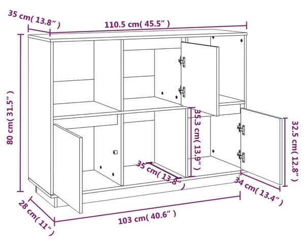 Ντουλάπι Καφέ Μελί 110,5x35x80 εκ. από Μασίφ Ξύλο Πεύκου - Καφέ