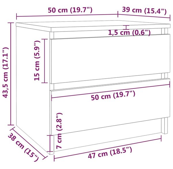 Κομοδίνο Καπνιστή Δρυς 50x39x43,5 εκ. από Επεξεργασμένο Ξύλο - Καφέ