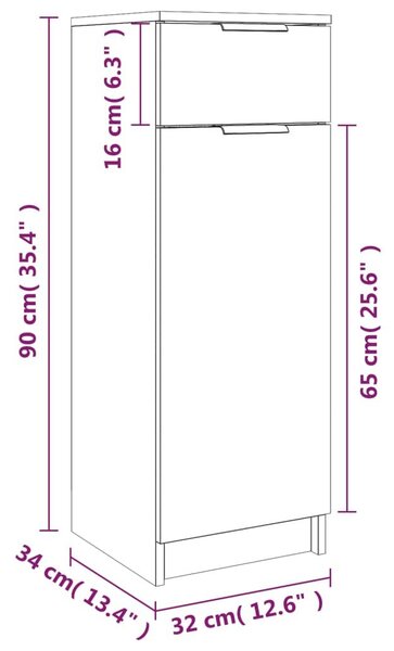 Ντουλάπι Μπάνιου Καφέ Δρυς 32x34x90 εκ. Επεξεργασμένο Ξύλο - Καφέ