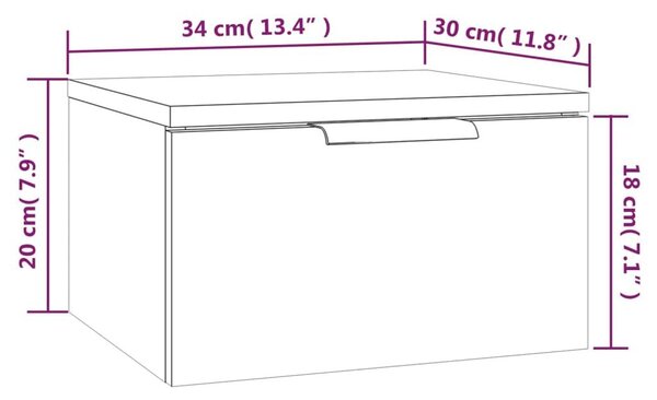 Κομοδίνο Επιτοίχιο Καπνιστή Δρυς 34x30x20 εκ. - Καφέ