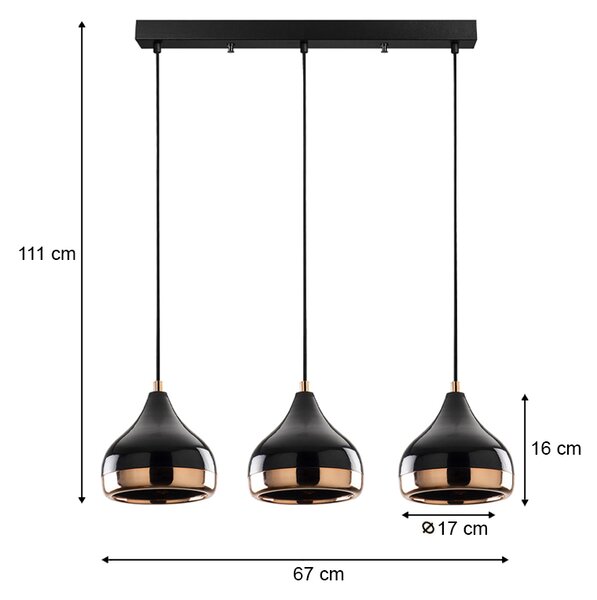 Φωτιστικό οροφής Precious Megapap E27 μεταλλικό τρίφωτο χρώμα μαύρο - bronze 67x17x111εκ