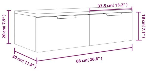 Ντουλάπι Τοίχου Γκρι Sonoma 68 x 30 x 20 εκ. Επεξεργασμένο Ξύλο - Γκρι