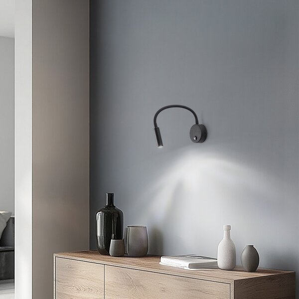 TK Lighting Φωτιστικό τοίχου Lagos, 45 cm, μαύρο, λάμπα ανάγνωσης, ρυθμιζόμενο, G9, Μαύρο, υπνοδωμάτιο, Μέταλλο, σύγχρονο, Πρίζα τοίχου κάτω