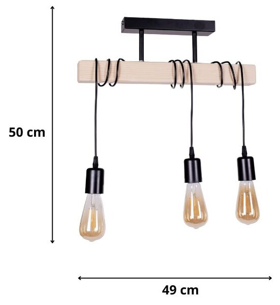 Φωτιστικό οροφής Radovan Megapap E27 ξύλινο τρίφωτο χρώμα φυσικό - μαύρο 49x5x50εκ