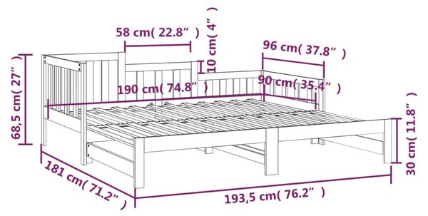 Καναπές Κρεβάτι Συρόμενος 2x(90x190) εκ. Μασίφ Ξύλο Πεύκου - Καφέ