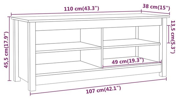 Παπουτσοθήκη Μαύρο 110 x 38 x 45,5 εκ. από Μασίφ Ξύλο Πεύκου - Μαύρο