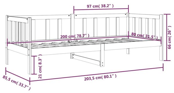 Καναπές Κρεβάτι Γκρι 80 x 200 εκ. από Μασίφ Ξύλο Πεύκου - Γκρι