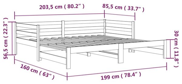 Καναπές Κρεβάτι Συρόμενος Μελί 2x(80x200) εκ. Μασίφ Ξύλο Πεύκου - Καφέ