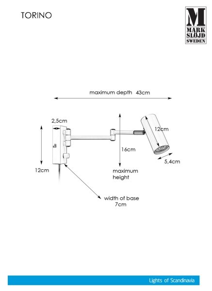 Markslöjd 107538 - Φως σποτ τοίχου με dimmer TORINO 1xGU10/12W/230V