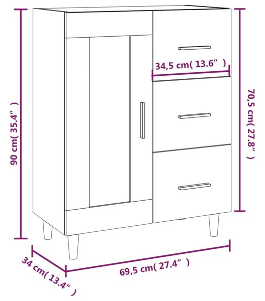 Ντουλάπι Γκρι Sonoma 69,5 x 34 x 90 εκ. από Επεξεργασμένο Ξύλο - Γκρι