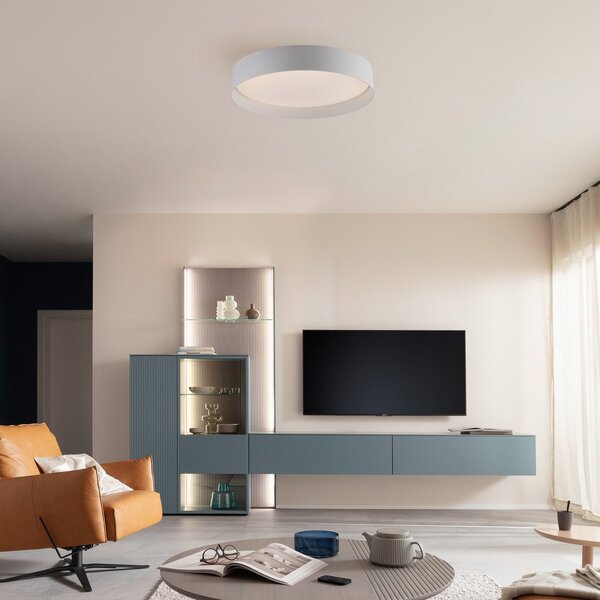 Schöner Wohnen Φωτιστικό οροφής LED TAVOLI, λευκό, Ø 39 cm, μέταλλο, CCT, ρυθμιζόμενη ένταση, ρυθμιζόμενος, Λευκό, Σαλόνι / τραπεζαρία, Μέταλλο