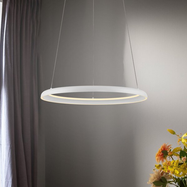 Schöner Wohnen Κρεμαστό φωτιστικό LED QUILLO, λευκό, Ø 60 cm, μέταλλο, Switchdim, ρυθμιζόμενος, Λευκό, Σαλόνι / τραπεζαρία, Αλουμίνιο, σύγχρονο