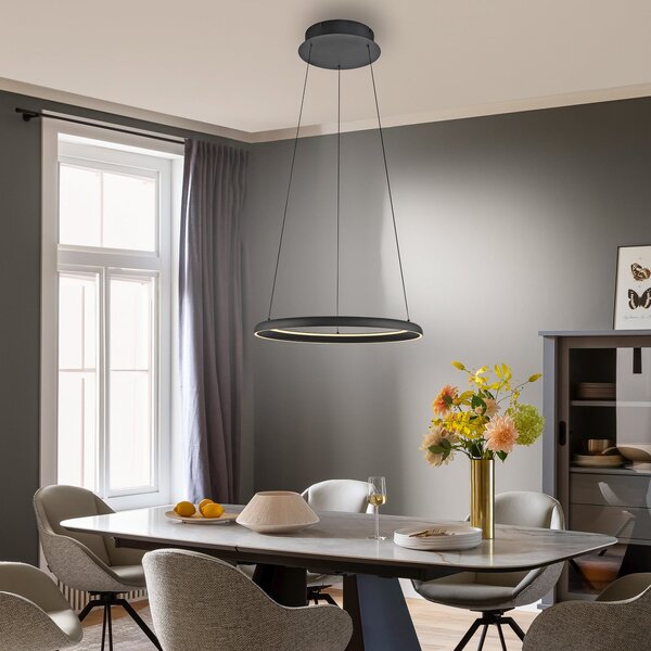 Schöner Wohnen Φωτιστικό οροφής LED QUILLO, μαύρο, Ø 60 cm, μέταλλο, Switchdim, ρυθμιζόμενος, Μαύρο, Σαλόνι / τραπεζαρία, Αλουμίνιο, σύγχρονο
