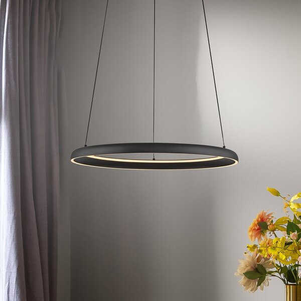 Schöner Wohnen Φωτιστικό οροφής LED QUILLO, μαύρο, Ø 60 cm, μέταλλο, Switchdim, ρυθμιζόμενος, Μαύρο, Σαλόνι / τραπεζαρία, Αλουμίνιο, σύγχρονο