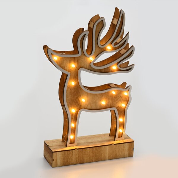 "“WOODEN REINDEER DECOR LIGHTS” ΤΑΡΑΝΔΟΣ 16 LED ΛΑΜΠΑΚ ΜΠΑΤΑΡ(2xAAA) ΘΕΡΜΟ ΛΕΥΚΟ IP20 19x33x6cm "