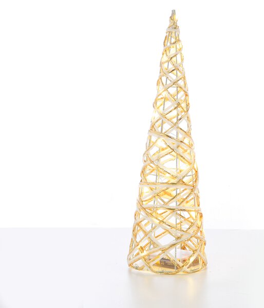 "WHITE & GOLD CONE TREE" 20 MINI WW LED ΛΑΜΠ. ΜΠΑΤ. 3ΧΑΑ,IP20 Φ13X40CM