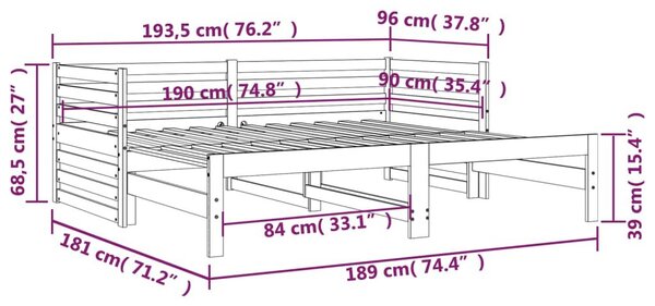 Καναπές Κρεβάτι Συρόμενος Μελί 2x(90x190) εκ. Μασίφ Ξύλο Πεύκου - Καφέ