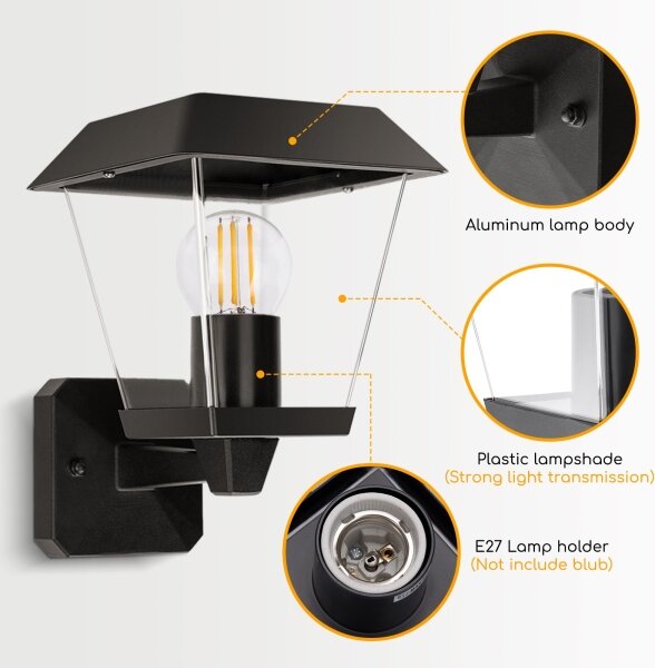 Aigostar - Επιτοίχιο φωτιστικό εξωτερικού χώρου 1xE27/60W/230V IP44 ανθρακί