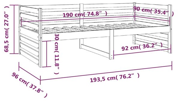 Καναπές Κρεβάτι Γκρι 90 x 190 εκ. από Μασίφ Ξύλο Πεύκου - Γκρι