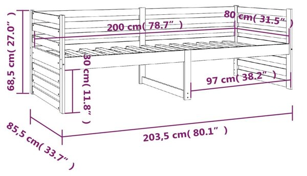 Καναπές Κρεβάτι Μαύρος 80 x 200 εκ. από Μασίφ Ξύλο Πεύκου - Μαύρο