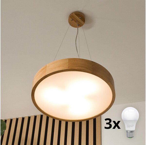 Brilagi - Κρεμαστό φωτιστικό οροφής LED CARVALHO 3xE27/60W/230V δρυς διάμετρος 47,5 cm