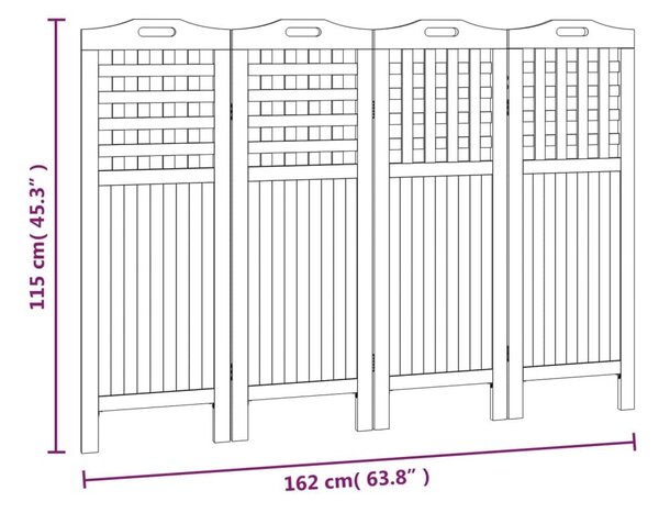 Διαχωριστικό Χώρου με 4 Πάνελ 162x2x115 εκ. Μασίφ Ξύλο Ακακίας - Καφέ