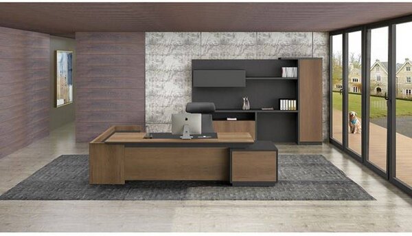 Γραφείο Proline Δεξιά Γωνία Dark Wallnut/Black ΕΟ964,R 220x90/200x40 (H.76)cm