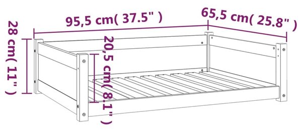 Κρεβάτι Σκύλου 95,5 x 65,5 x 28 εκ. από Μασίφ Ξύλο Πεύκου - Καφέ