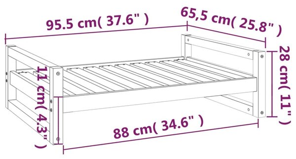 Κρεβάτι Σκύλου Λευκό 95,5 x 65,5 x 28 εκ. από Μασίφ Ξύλο Πεύκου - Λευκό