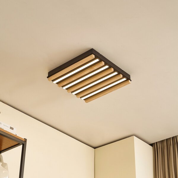 Lindby LED φωτιστικό οροφής Firka, λευκό, ξύλο, 42cm, CCT, ρυθμιζόμενο., ρυθμιζόμενος, Ξύλου, Σαλόνι / τραπεζαρία, Ξύλο, σύγχρονο