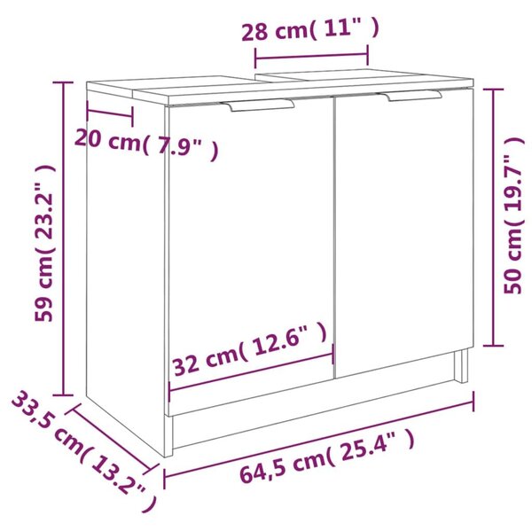 Ντουλάπι Μπάνιου Γυαλιστερό Λευκό 64,5x33,5x59εκ. Επεξεργ. Ξύλο - Λευκό