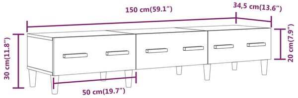 Έπιπλο Τηλεόρασης Γκρι Sonoma 150x34,5x30εκ. Επεξεργασμένο Ξύλο - Γκρι